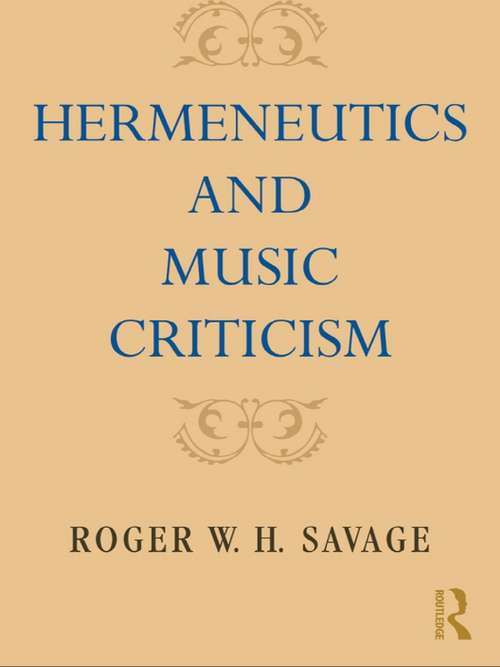 Book cover of Hermeneutics and Music Criticism