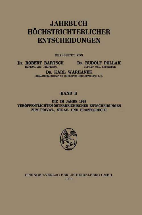 Book cover of Jahrbuch höchstrichterlicher Entscheidungen: Band II (1930) (Beiheft der "Juristischen Blätter" #2)