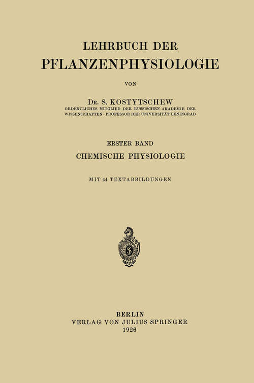 Book cover of Lehrbuch der Pflanzenphysiologie: Erster Band Chemische Physiologie (1926)