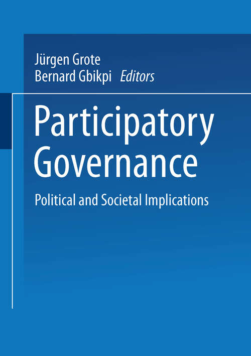 Book cover of Participatory Governance: Political and Societal Implications (2002)