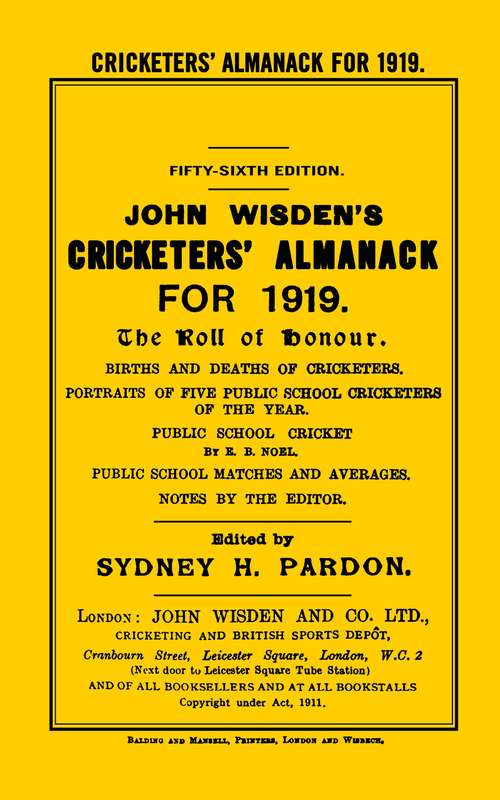 Book cover of Wisden Cricketers' Almanack 1919