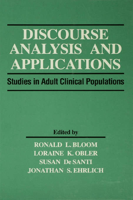 Book cover of Discourse Analysis and Applications: Studies in Adult Clinical Populations