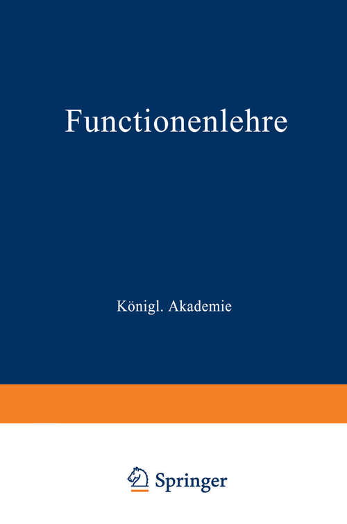 Book cover of Functionenlehre (1. Aufl. 1900)
