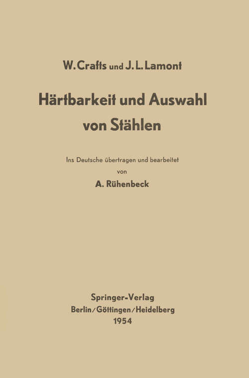 Book cover of Härtbarkeit und Auswahl von Stählen (1954)