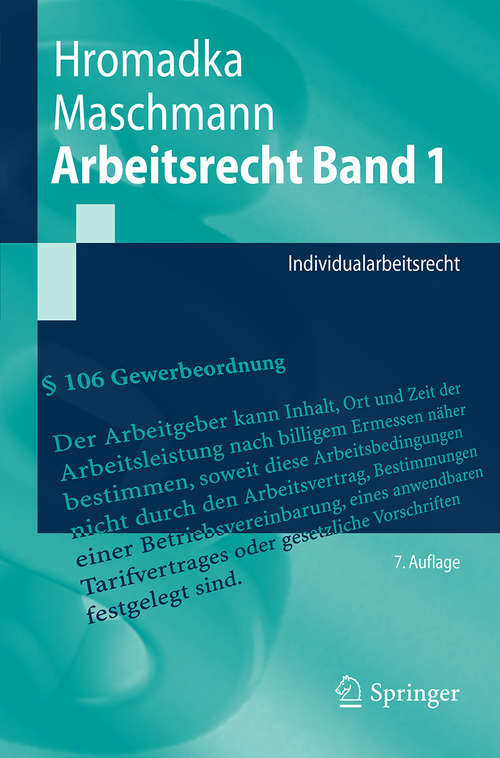 Book cover of Arbeitsrecht Band 1: Individualarbeitsrecht (Springer-Lehrbuch)