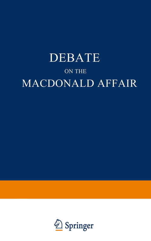 Book cover of Debate on the Macdonald Affair: In the Prussian House of Deputies on Monday the 6th May 1861 (1861)