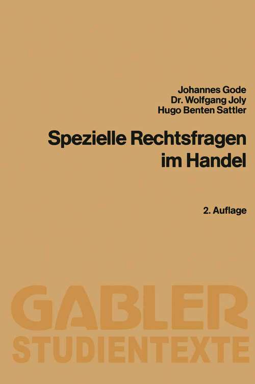 Book cover of Spezielle Rechtsfragen im Handel (2. Aufl. 1987) (Gabler-Studientexte)