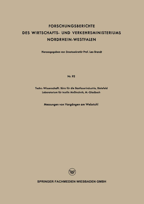 Book cover of Forschungsberichte des Wirtschafts- und Verkehrsministeriums Nordrhein-Westfalen (1954)