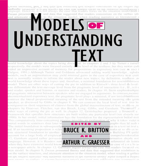 Book cover of Models of Understanding Text (Cog Studies Grp of the Inst for Behavioral Research at UGA)