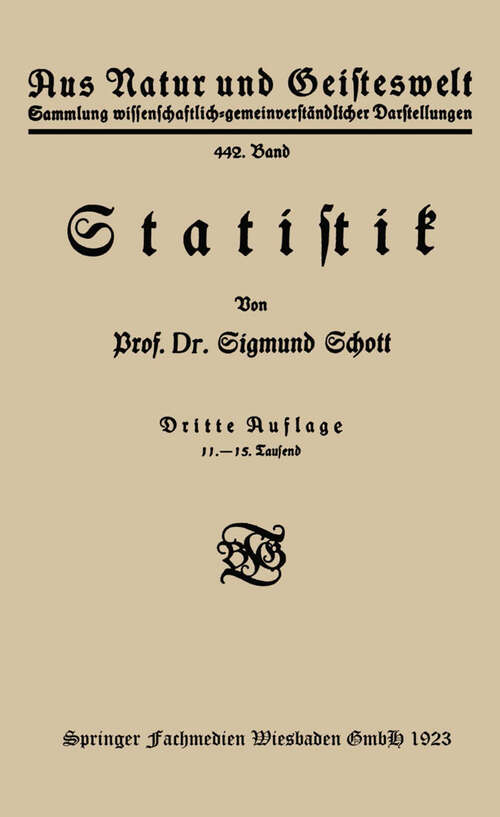 Book cover of Statistik (3. Aufl. 1923) (Aus Natur und Geisteswelt #442)