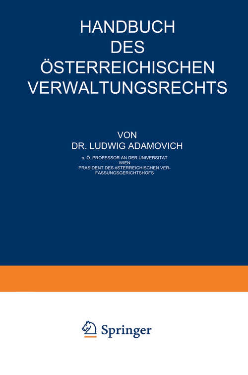 Book cover of Handbuch des Österreichischen Verwaltungsrechts (5. Aufl. 1953) (Rechts- und Staatswissenschaften: 7/2)