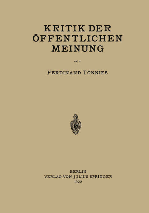 Book cover of Kritik der Öffentlichen Meinung (1922)