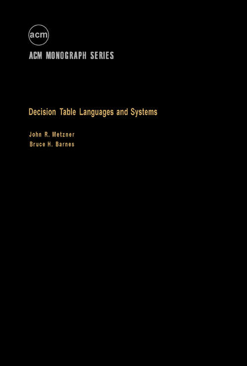Book cover of Decision Table Languages and Systems