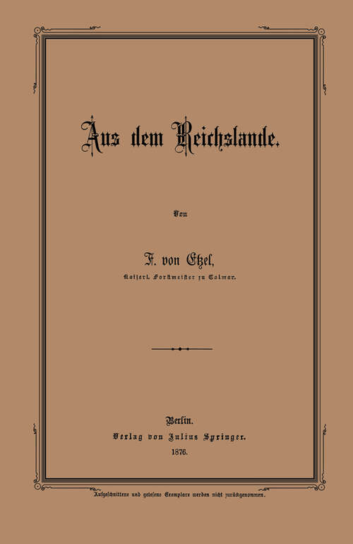 Book cover of Aus dem Reichslande (1876)