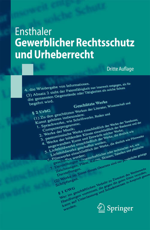 Book cover of Gewerblicher Rechtsschutz und Urheberrecht (3. Aufl. 2009) (Springer-Lehrbuch)