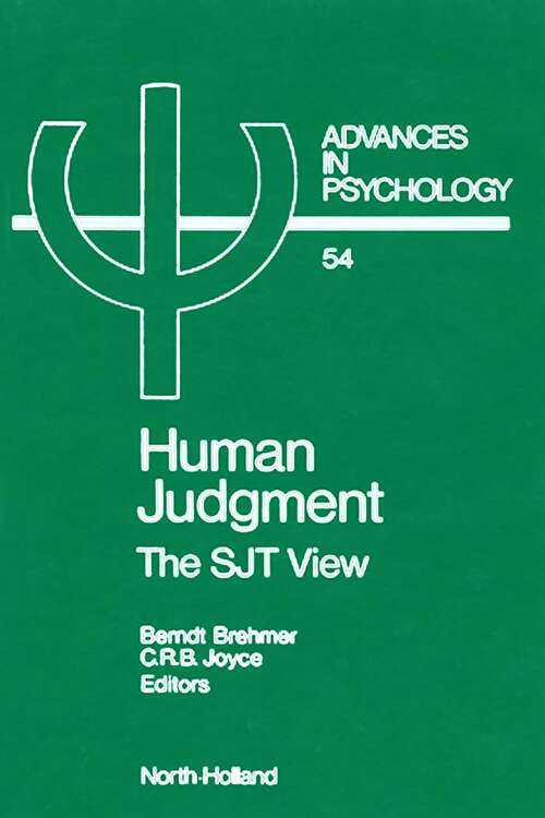 Book cover of Human Judgment: The SJT View (ISSN: Volume 54)