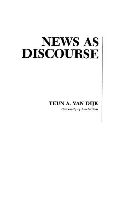 Book cover of News As Discourse (Routledge Communication Series)