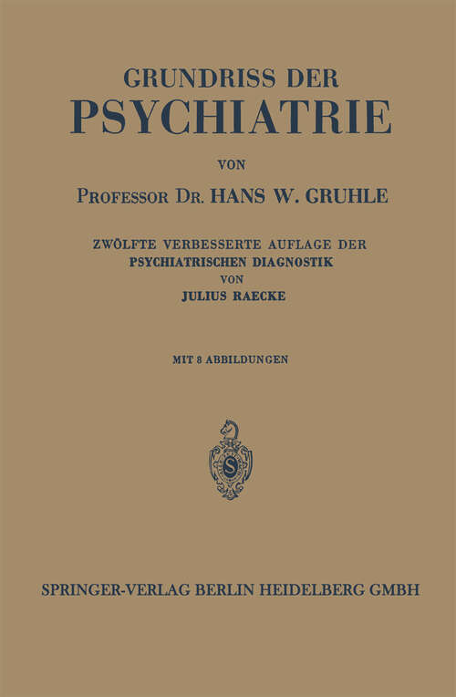 Book cover of Grundriss der Psychiatrie (12. Aufl. 1937)
