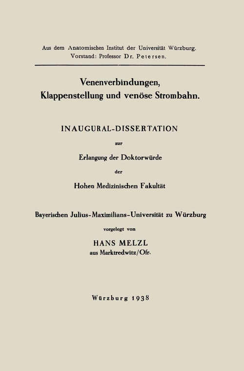 Book cover of Inaugural-Dissertation: Zur Erlangung der Doktorwürde der Hohen Medizinischen Fakultät Bayerischen Julius-Maximilians-Universität zu Würzburg (1938)
