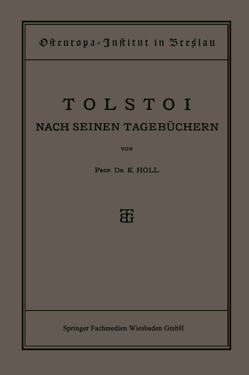 Book cover of Tolstoi: Nach Seinen Tagebüchern (1922)