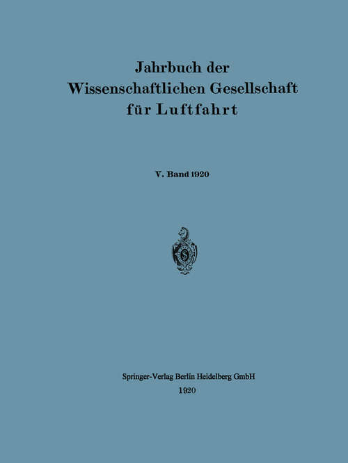 Book cover of Jahrbuch der Wissenschaftlichen Gesellschaft für Luftfahrt (1920)