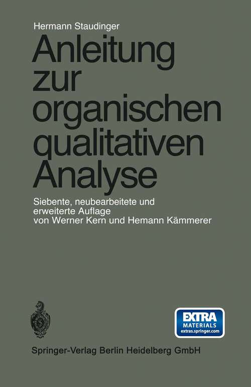 Book cover of Anleitung zur organischen qualitativen Analyse (7. Aufl. 1968)
