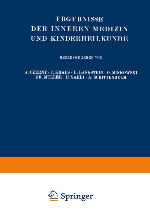 Book cover of Ergebnisse der Inneren Medizin und Kinderheilkunde: Dreiunddreissigster Band (1928) (Ergebnisse der Inneren Medizin und Kinderheilkunde #33)