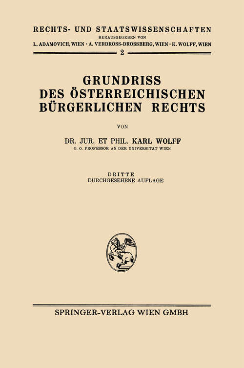 Book cover of Grundriss des Österreichischen Bürgerlichen Rechts (3. Aufl. 1946) (Rechts- und Staatswissenschaften #2)