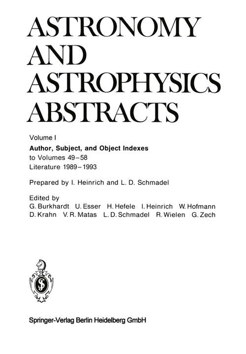 Book cover of Author, Subject, and Object Indexes (1994) (Astronomy and Astrophysics Abstracts: 59/60)