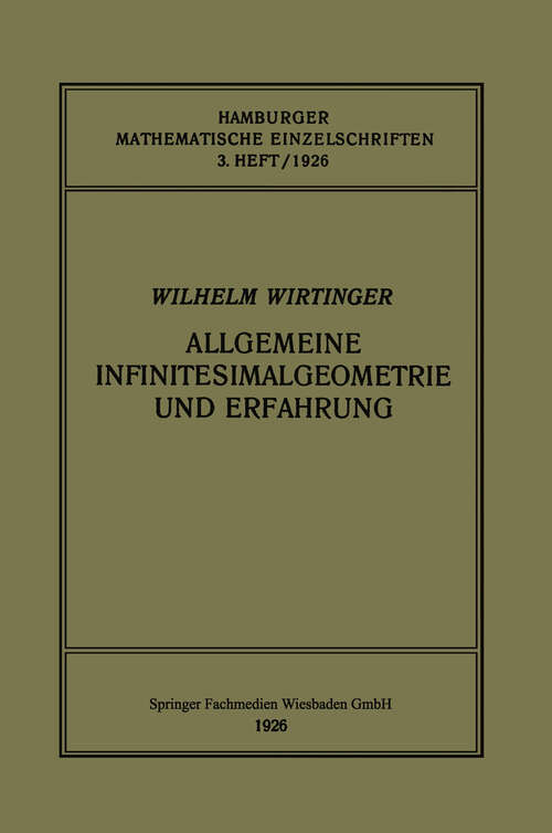 Book cover of Allgemeine Infinitesimalgeometrie und Erfahrung (1926)