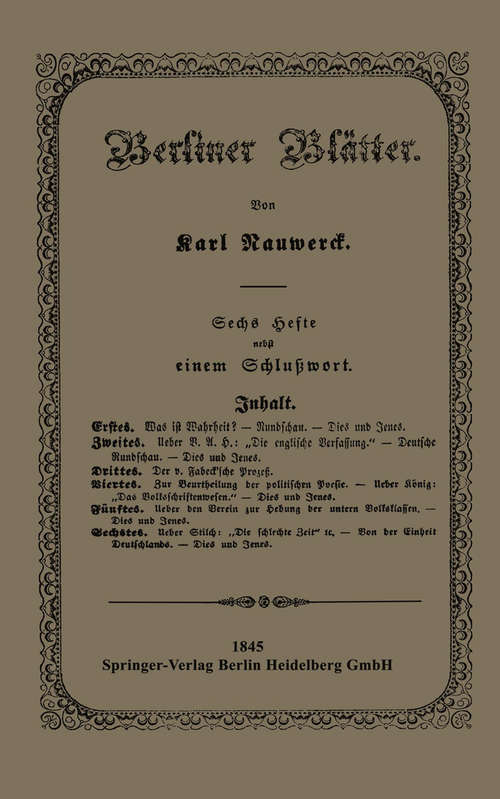 Book cover of Berliner Blätter: (pdf) (2. Aufl. 1844)