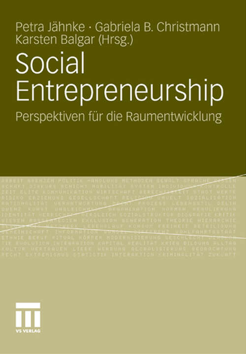 Book cover of Social Entrepreneurship: Perspektiven für die Raumentwicklung (2011)