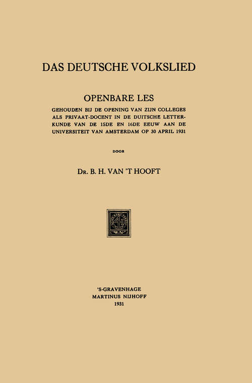 Book cover of Das Deutsche Volkslied (1931)