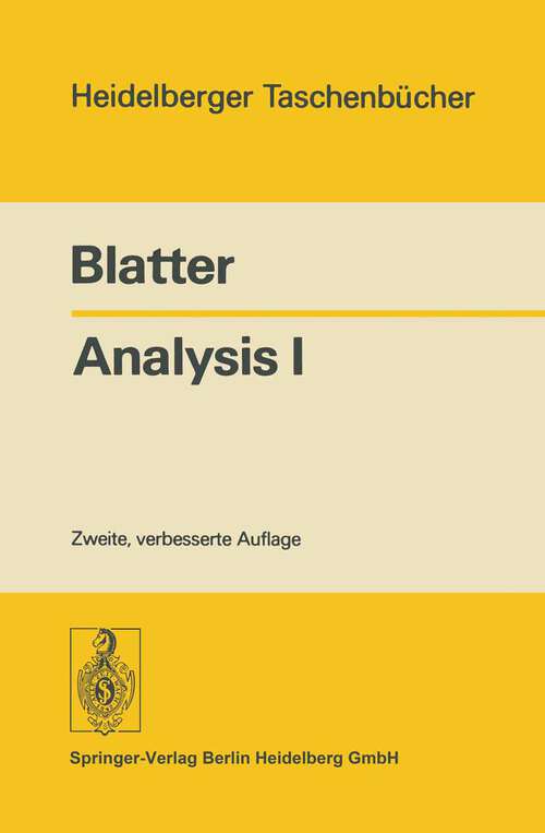 Book cover of Analysis I (2. Aufl. 1977) (Heidelberger Taschenbücher #151)