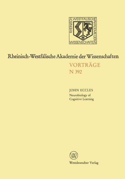 Book cover of Neurobiology of Cognitive Learning (1992) (Rheinisch-Westfälische Akademie der Wissenschaften)
