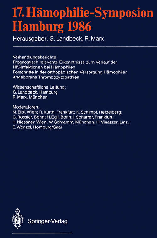 Book cover of 17. Hämophilie-Symposion: Hamburg 1986 (1988)