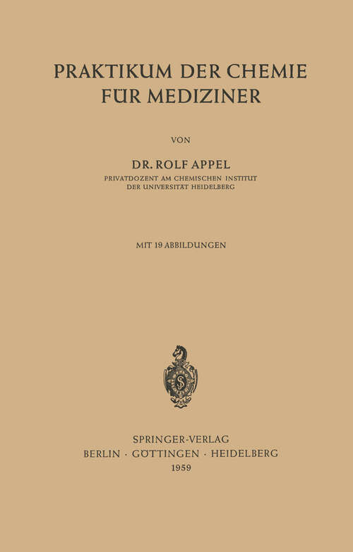 Book cover of Praktikum der Chemie für Mediziner (1959)