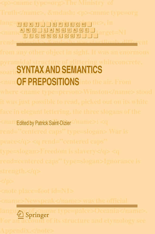Book cover of Syntax and Semantics of Prepositions (2006) (Text, Speech and Language Technology #29)