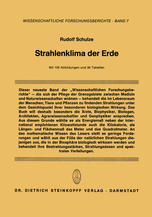 Book cover of Strahlenklima der Erde (1970) (Wissenschaftliche Forschungsberichte #72)