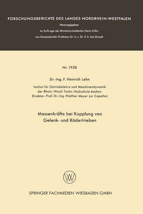 Book cover of Massenkräfte bei Kopplung von Gelenk- und Rädertrieben (1968) (Forschungsberichte des Landes Nordrhein-Westfalen #1958)