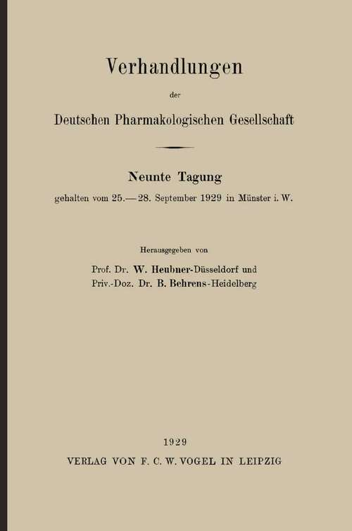 Book cover of Verhandlungen der Deutschen Pharmakologischen Gesellschaft (1929)