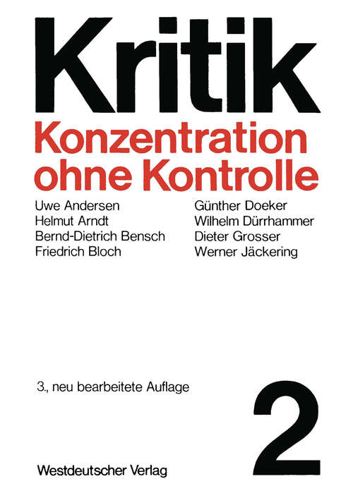 Book cover of Konzentration ohne Kontrolle (3. Aufl. 1974) (Kritik)
