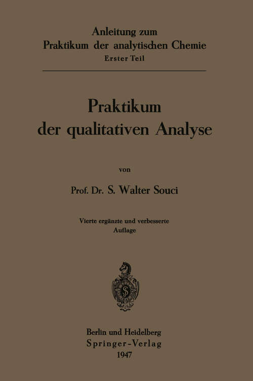 Book cover of Praktikum der qualitativen Analyse (4. Aufl. 1941)
