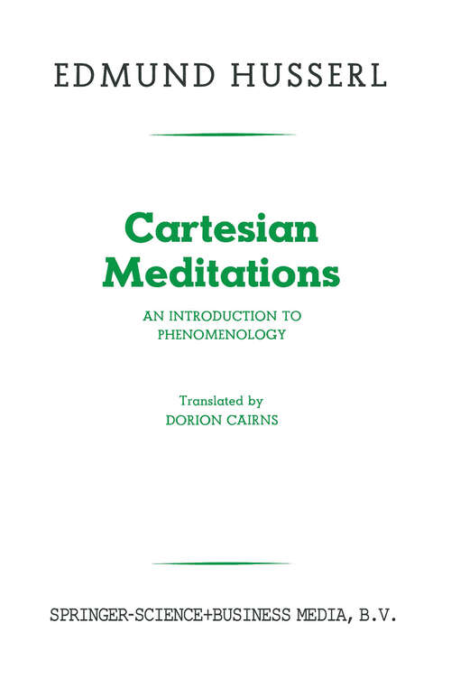 Book cover of Cartesian Meditations: An Introduction to Phenomenology (1960)
