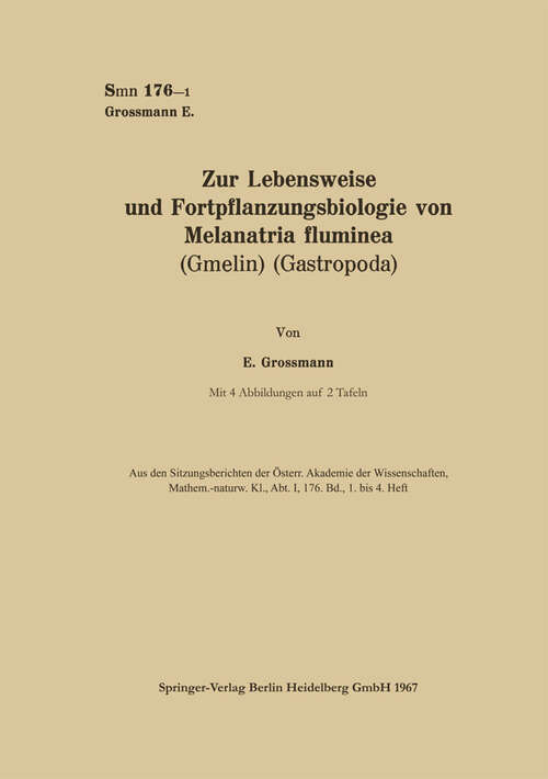 Book cover of Zur Lebensweise und Fortpflanzungsbiologie von Melanatria fluminea (Gmelin) (Gastropoda) (1967)