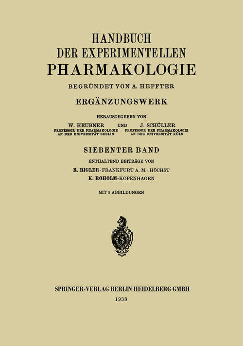 Book cover of Handbuch der Experimentellen Pharmakologie: Ergänzungswerk (1938) (Handbuch der Experimentellen Pharmakologie)