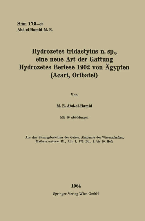 Book cover of Hydrozetes tridactylus n. sp., eine neue Art der Gattung Hydrozetes Berlese 1902 von Ögypten (1964) (Sitzungsberichte der Österreichischen Akademie der Wissenschaften)
