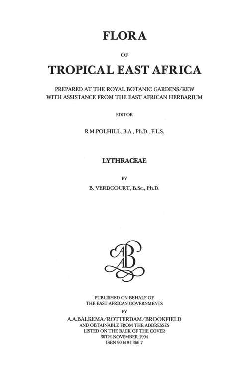 Book cover of Flora of Tropical East Africa - Lythraceae (1994)