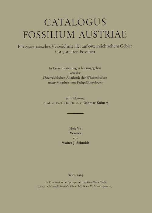 Book cover of Vermes (1969) (Catalogus Fossilium Austriae: 5 / a)