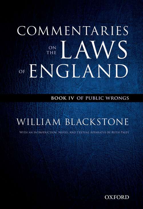 Book cover of The Oxford Edition of Blackstone's: Book IV: Of Public Wrongs